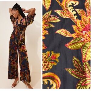 FarmRio Puff Sleeve Velvet Jumpsuit Women’s Small